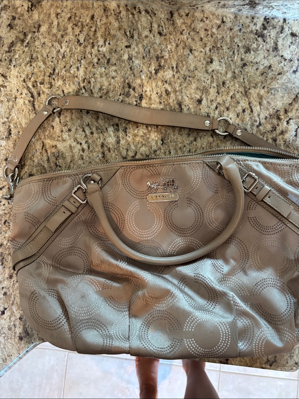 Coach Taupe Perforated Signature Satchel with Shoulder Strap